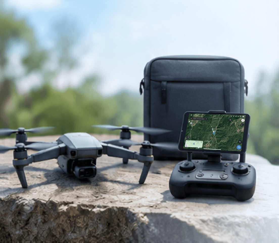 FlyOverTeam Drone, carry bag and remote controller